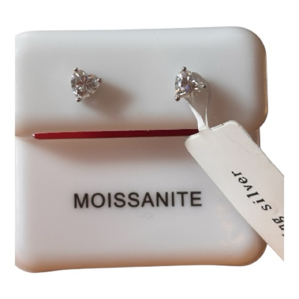 Moissanite Heart Stud Earrings 0.6ct Total 4mm Sterling Silver NWT